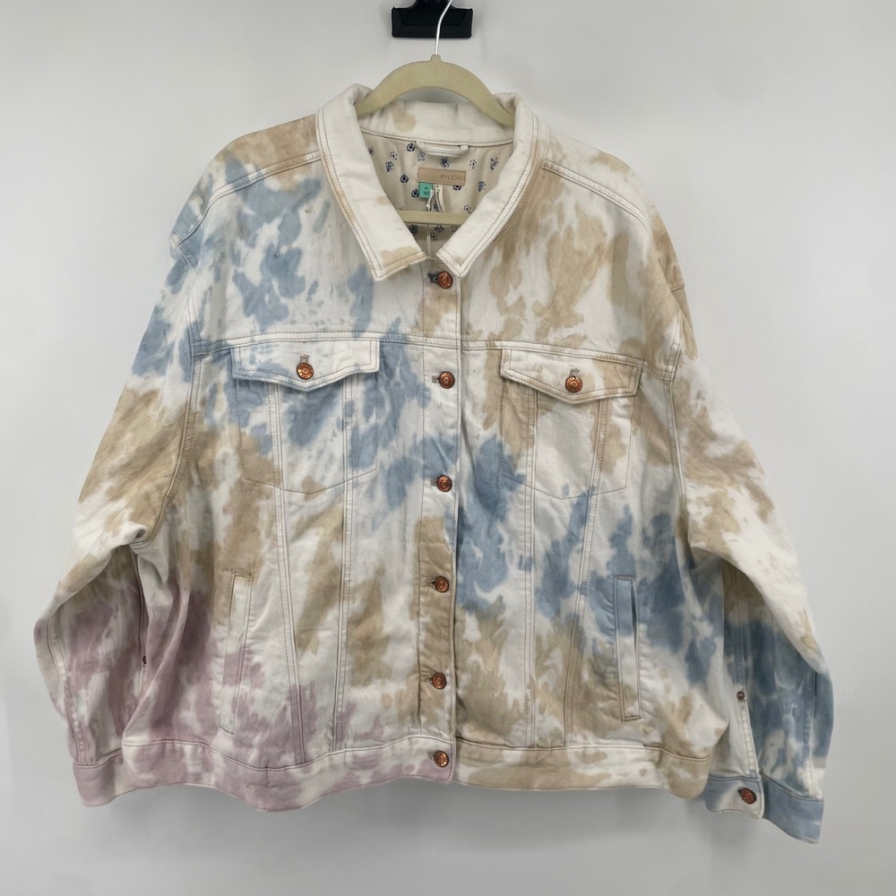 Pilcro Denim Jacket Women 3X Blue Tan Tie Dye Oversized Anthropologie NWT